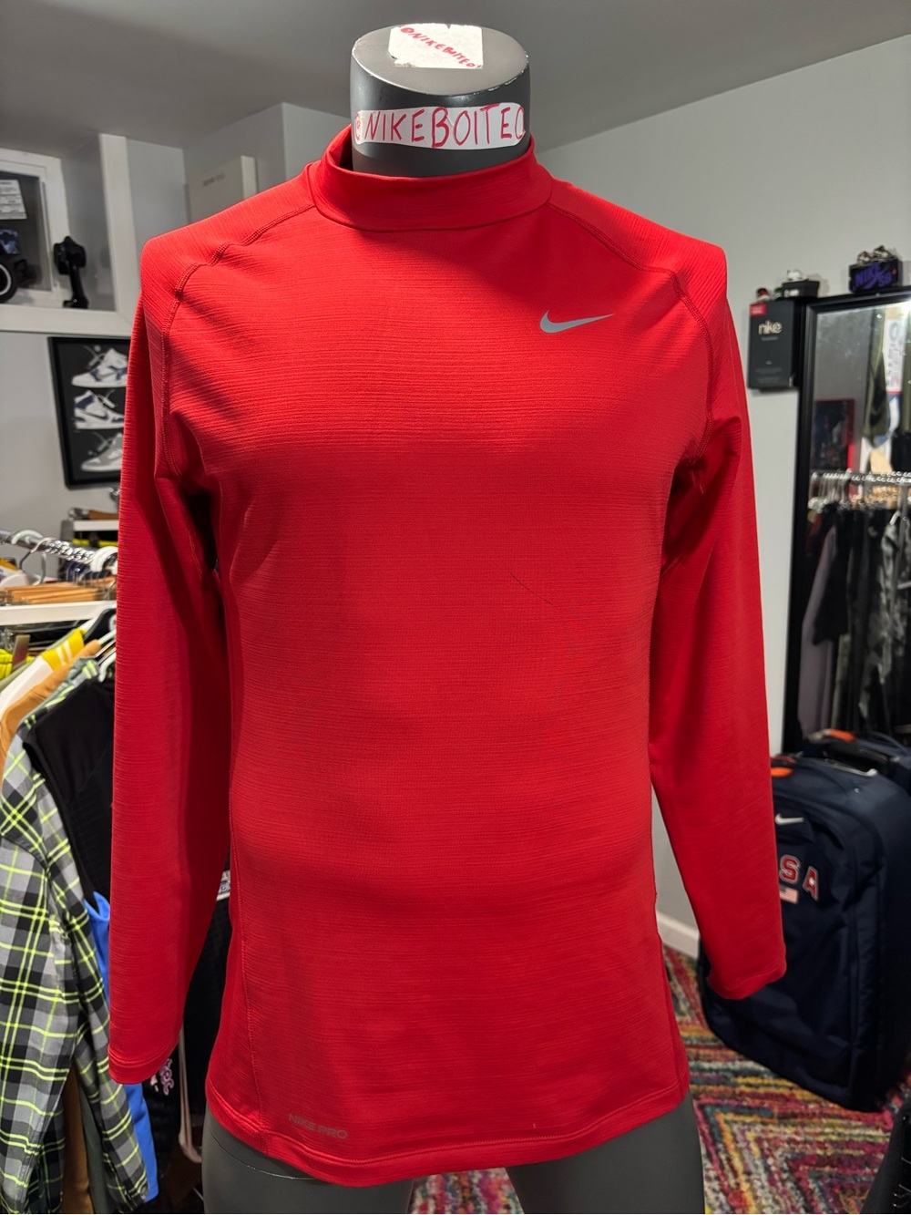 Nike Pro Dri-Fit Shirt Mens Size Large Red Long Sleeve MLB Performance Apparel